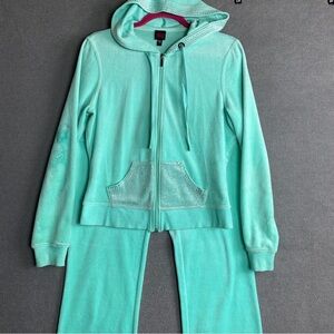 2B Bebe Y2K mint velour rhinestone zip hoodie & pants set